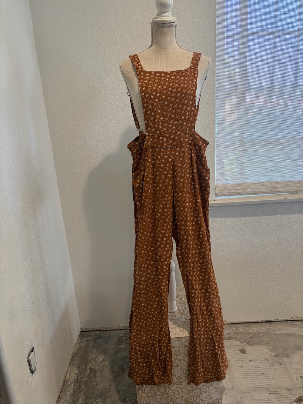 Planet Blue blue life Rust Floral Square-Bib Wide-Leg Jumpsuit